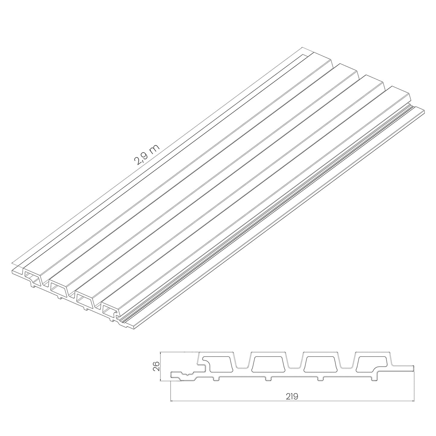 Panneau composite Premium Duo Noir/chêne clair 290cm